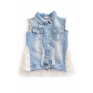 M.L. Kids Denim & Lace Button Front Vest - Girls Size 7